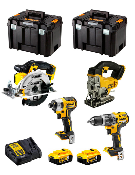 Dewalt Kit 4 Werkzeuge + 2bat 5Ah + Ladegerät + 2xTSTAK VI DCK491P2