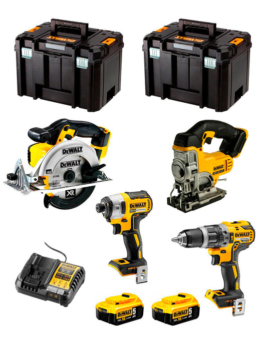 Dewalt Kit 4 Werkzeuge + 2bat 5Ah + Ladegerät + 2xTSTAK VI DCK491P2