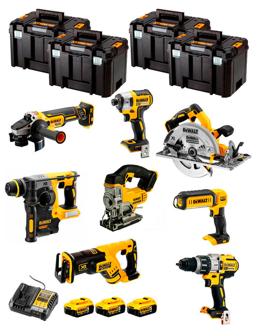 Dewalt Kit 8 Werkzeuge + 3 Bat 5ah + DCB1104 Ladegerät + 4xTstak VI Kit DCK870P3