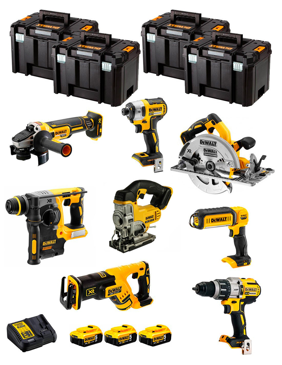 Dewalt Kit 8 Werkzeuge + 3 Bat 5ah + DCB115 Ladegerät + 4xTstak VI Kit DCK870P3