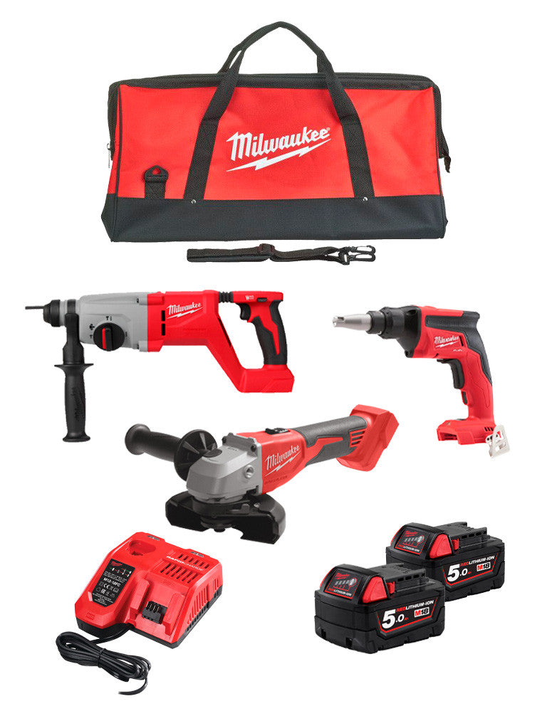 Trockenbau-Set 3 Werkzeuge + 2 Bat 5 Ah + Ladegerät + Milwaukee-Tasche