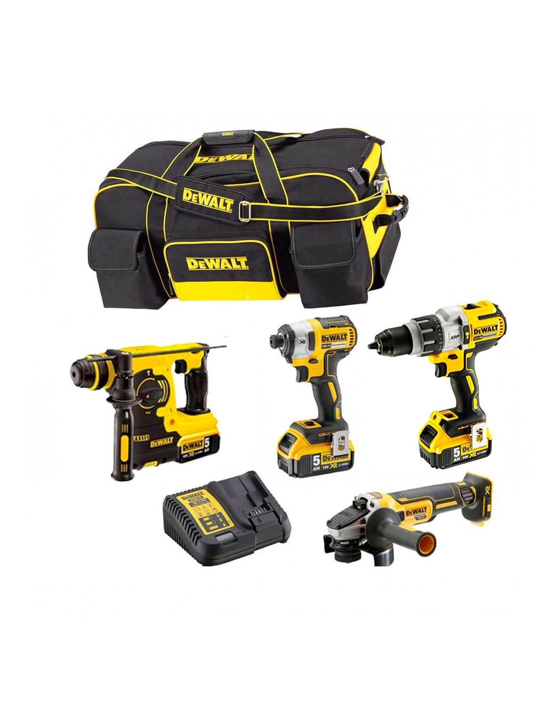 Power Kit Dewalt Hammer + Bohrer + Schleifer + Schlagschrauber DCK434P3