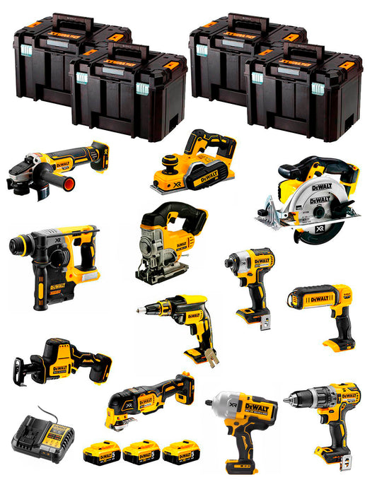 Dewalt Kit 12 Werkzeuge + 3bat 5Ah + DCB115 Ladegerät + 4xTSTAK DCK121P3