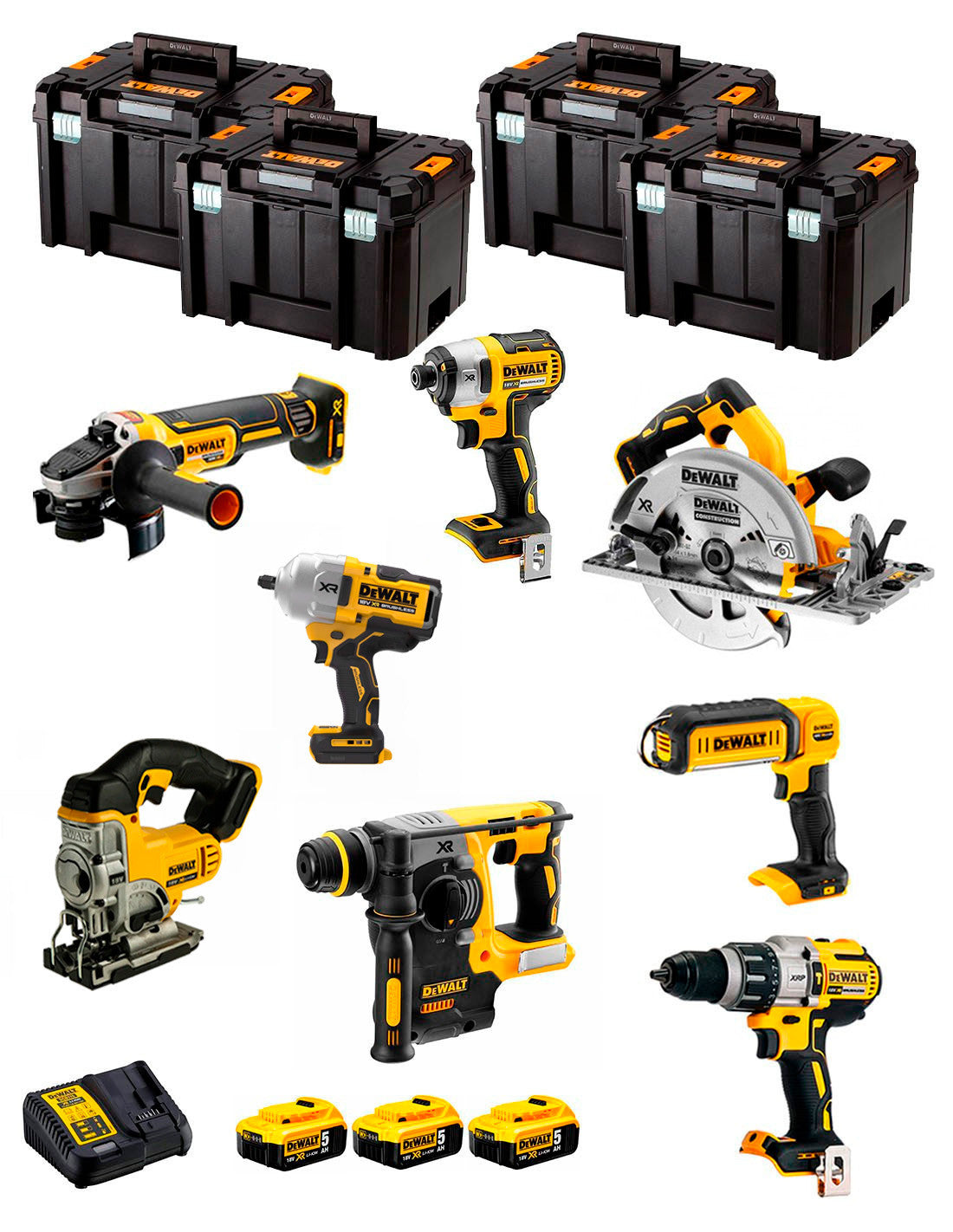 Dewalt Kit 8 Werkzeuge + 3 Bat 5ah + DCB115 Ladegerät + 4xTstak VI Kit DCK834P3