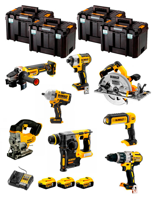 Dewalt Kit 8 Werkzeuge + 3 Bat 5ah + DCB1104 Ladegerät + 4xTstak VI Kit DCK834P3