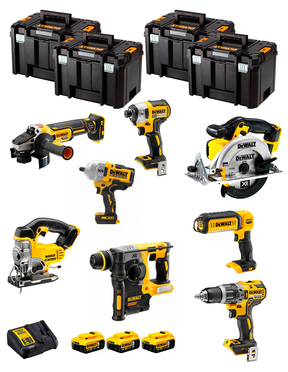 Dewalt Kit 8 Werkzeuge + 3 Bat 5ah + DCB115 Ladegerät + 4xTstak VI Kit DCK894P3