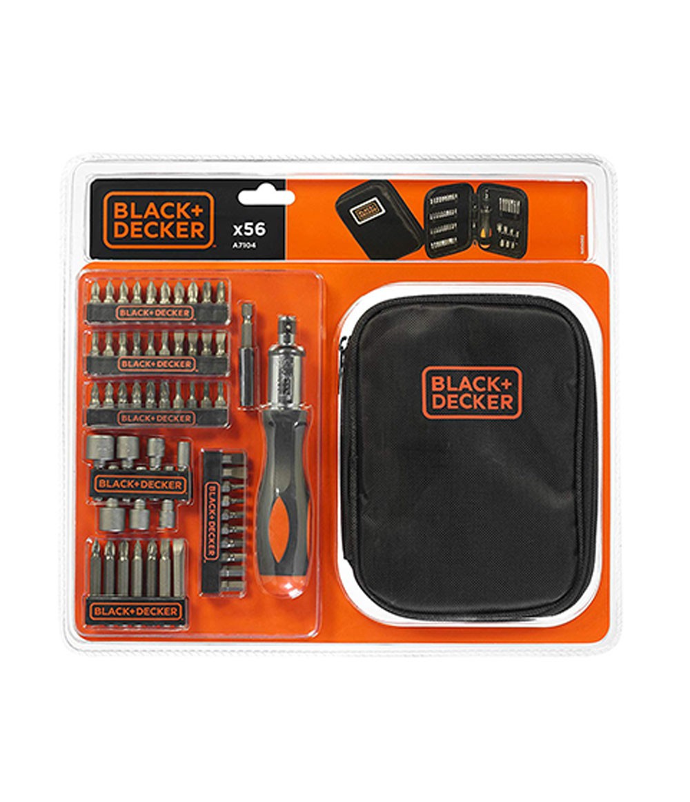 Kit de 56 piezas para atornillar con Atornillador de Carraca Black+Decker A7104