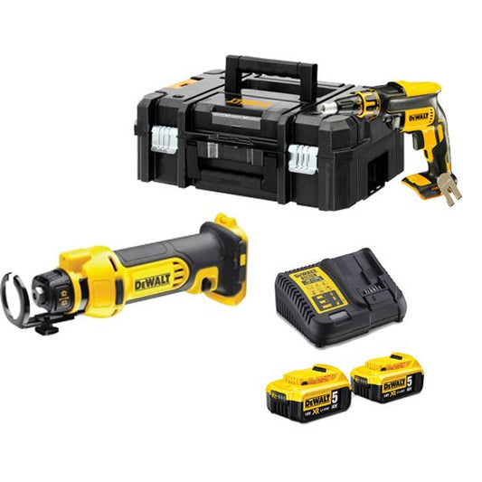 Gipskarton-Kombination: DCE555N Gipssäge + Dewalt DCF620NT Pladur-Schraubendreher + 2 5-Ah-Batterien + Ladegerät