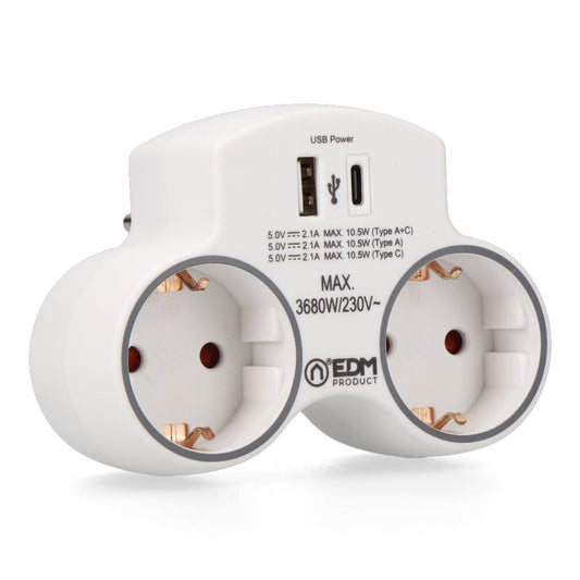 EDM 2-fach-Adapter 2P+E SCHUKO mit 2 USB-Anschlüssen (A + C)