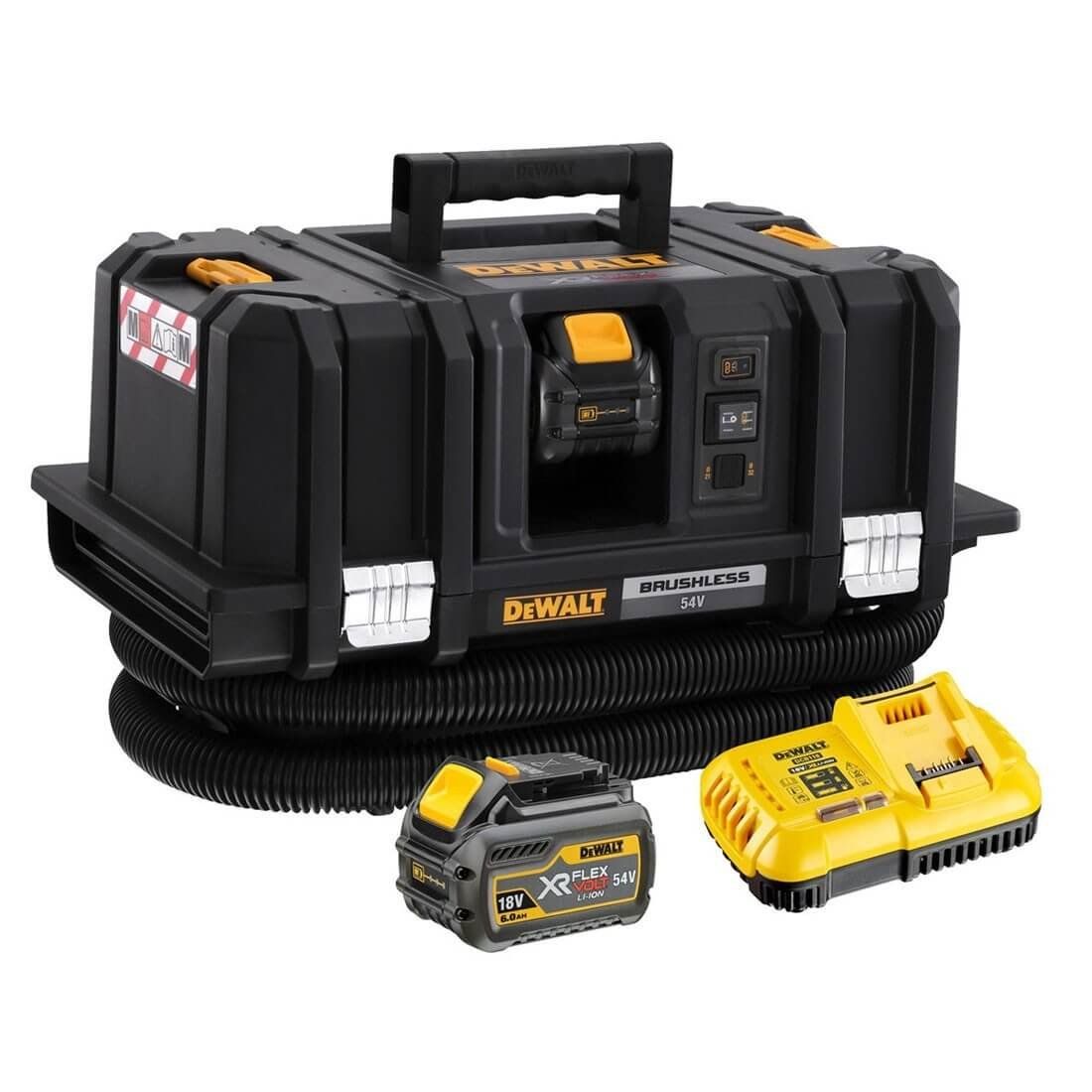 Dewalt 54V XR Flexvolt Klasse M Feststoff- und Flüssigkeitsstaubsauger + 2 6,0-Ah-Akkus und Ladegerät DCV586MT2