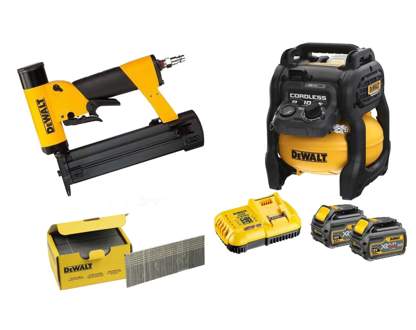 Combo Pin Nagler DPN2330 + DCC1054T2 Kompressor + Box mit 20.000 Dewalt CPROF532 Mini-Pins