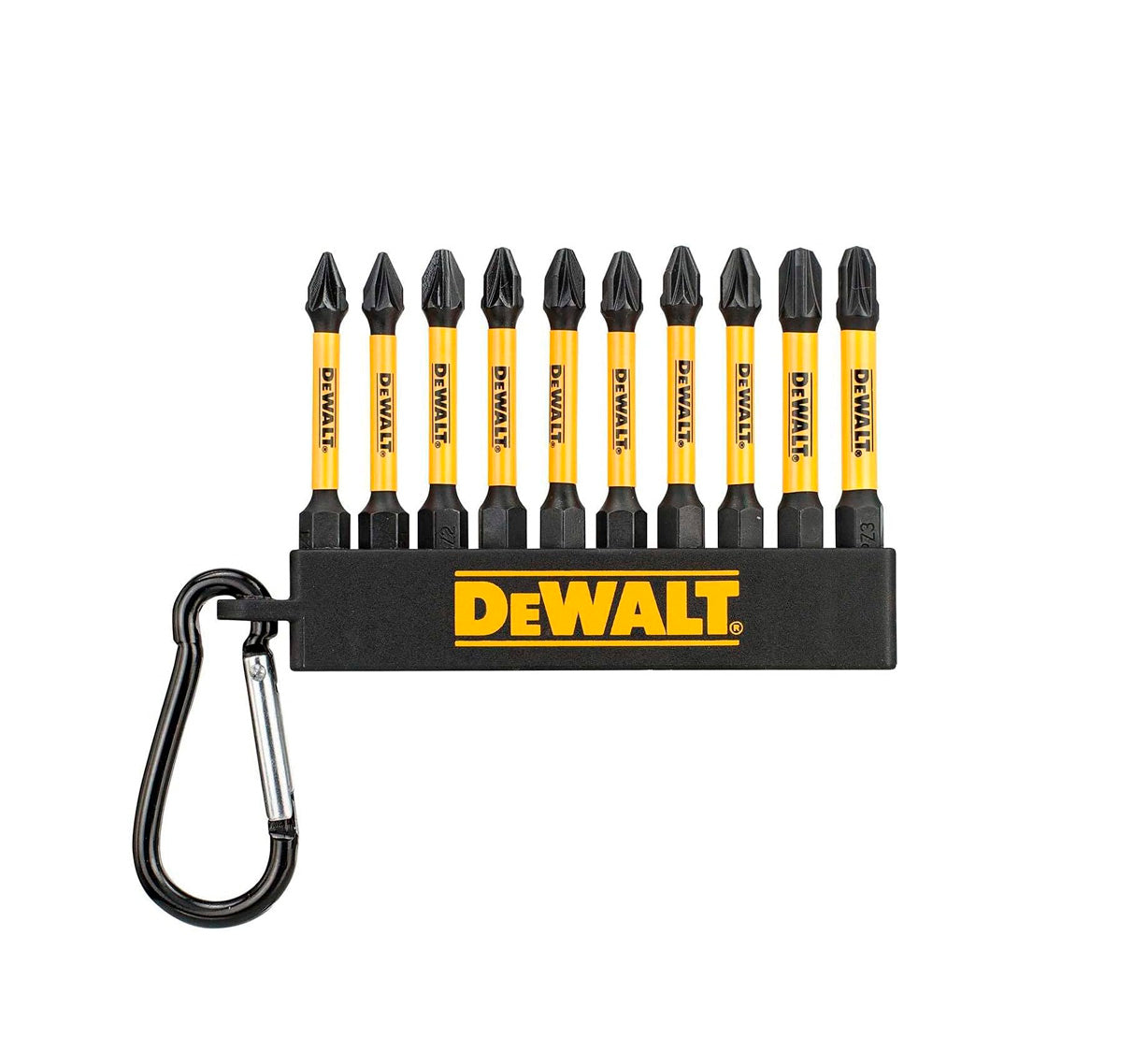10-teiliges FLEXTORQ-Bitset 57 mm PZ2 und PH2 mit Karabinerhaken Dewalt DT7274