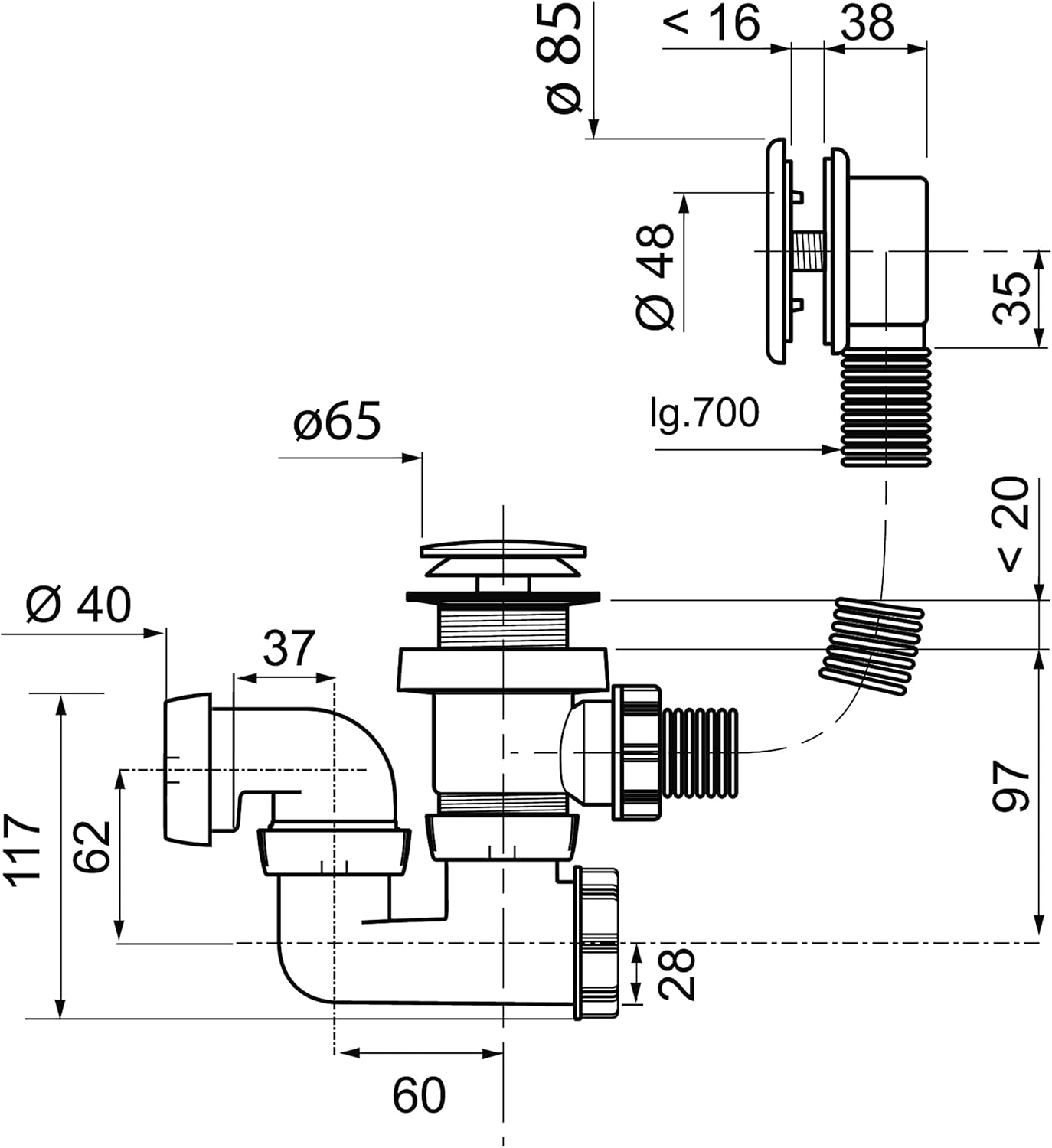 Click-Clac-Badewannenablauf mit schwenkbarem Siphon von Wirquin, Art.-Nr. 30723100