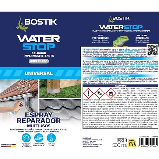 BOSTIK Waterstop Reparaturspray Mehrzweck grau – Imprägnierungsspray 500 ml