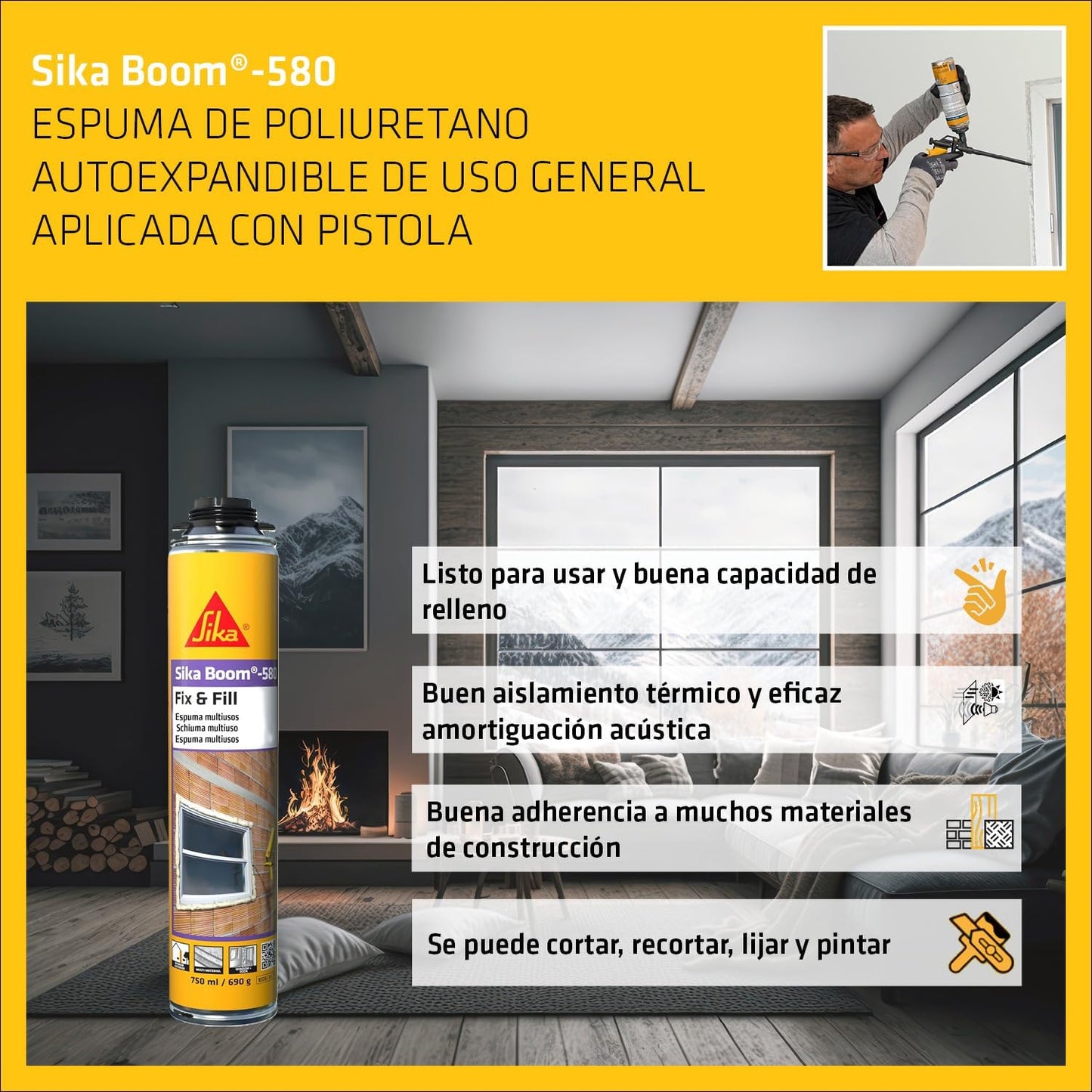 Sika Boom-580 Selbstexpandierender Polyurethanschaum 750 ml