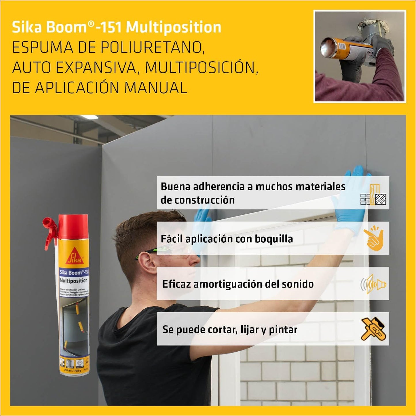Espuma de poliuretano 750ml Sika Boom-151 Multiposition