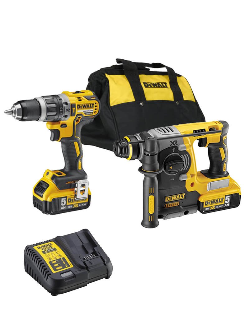 Dewalt DCK289P2 18V XR Set – Elektropneumatischer Hammer + Bohrhammer + Tasche + 2 LI-ION 5,0 Ah Akkus