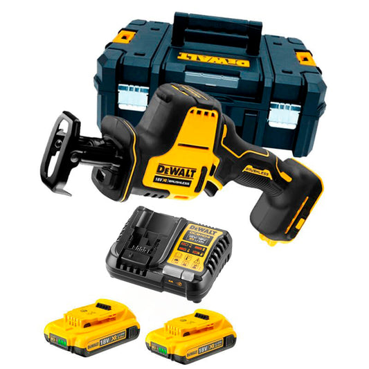 Mini-Bürstenlose Säbelsäge 18 V mit 2 2,0-Ah-Batterien und Dewalt DCS369D2-Koffer