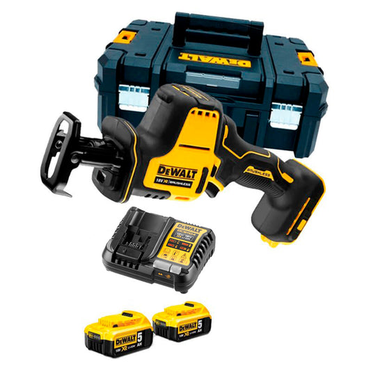 Mini-Bürstenlose Säbelsäge 18 V mit 2 5,0-Ah-Batterien und Dewalt DCS369P2-Koffer