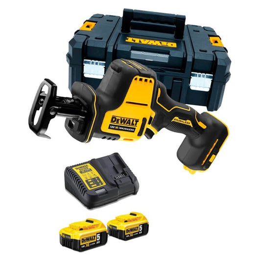 Mini-Bürstenlose Säbelsäge 18 V mit 2 5,0-Ah-Batterien und Dewalt DCS369P2-Koffer