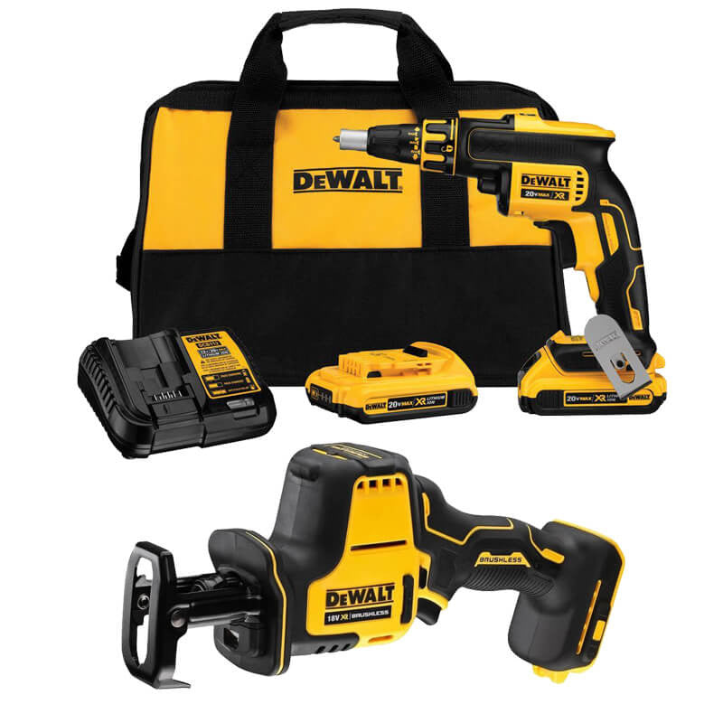 Dewalt DCK263D2 18V XR Set – DCS369 Gipskartonsäge + DCF620 Gipskartonschraubendreher + Tasche + 2 LI-ION 2,0 Ah Akkus