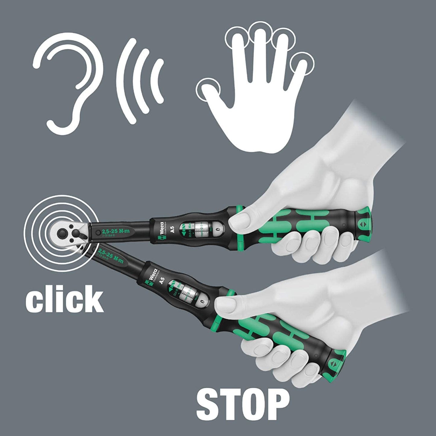 Llave dinamométrica con carraca reversible 2,5-25Nm Wera Click-Torque A 5 ref.075604