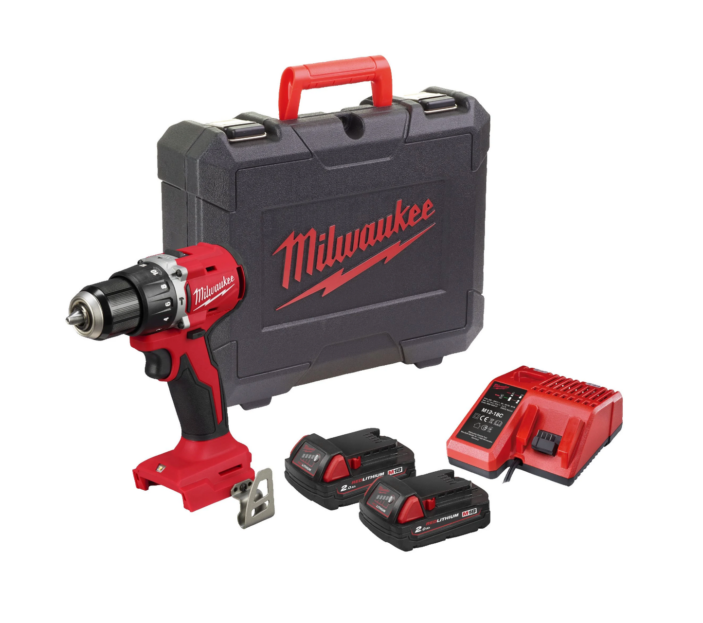 Kompakthammerbohrmaschine M18 + 2 Akkus 2Ah + Ladegerät + Koffer Milwaukee M18 BLPDRC-202C