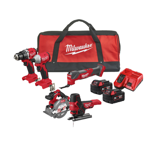 Powerpack 5 Werkzeuge + 2 Akkus 5 Ah + Ladegerät + Tasche Milwaukee M18 BLCPP5A-502B