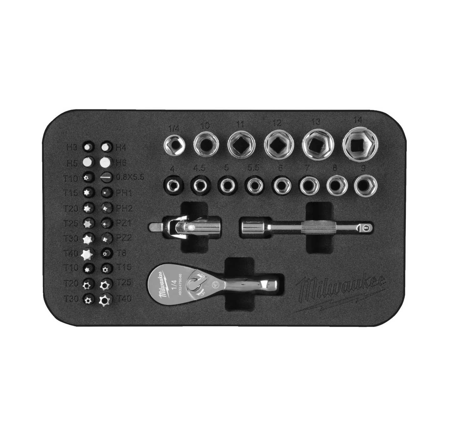 Juego compacto de carraca de 1/4 con accesorios Milwaukee