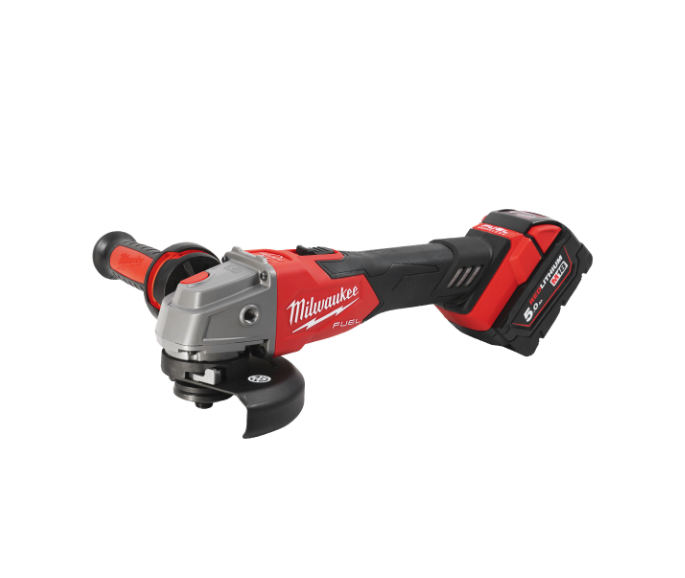 M18-Winkelschleifer 125 mm mit Bremse und Druckschalter + 2 Akkus 5 Ah + Ladegerät + Milwaukee-Koffer M18 FSAG125XB-502X