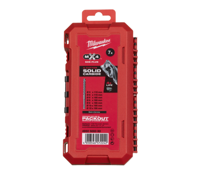 7-teiliges Milwaukee MX4 NG SDS-Plus-4-Schneiden-Bohrer-Set
