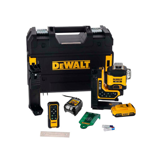 Selbstnivellierender Lasergrün mit Fernbedienung, 3 Linien, 360º XR 18 V + Akku 2 Ah + Ladegerät Dewalt DCLE34035D1