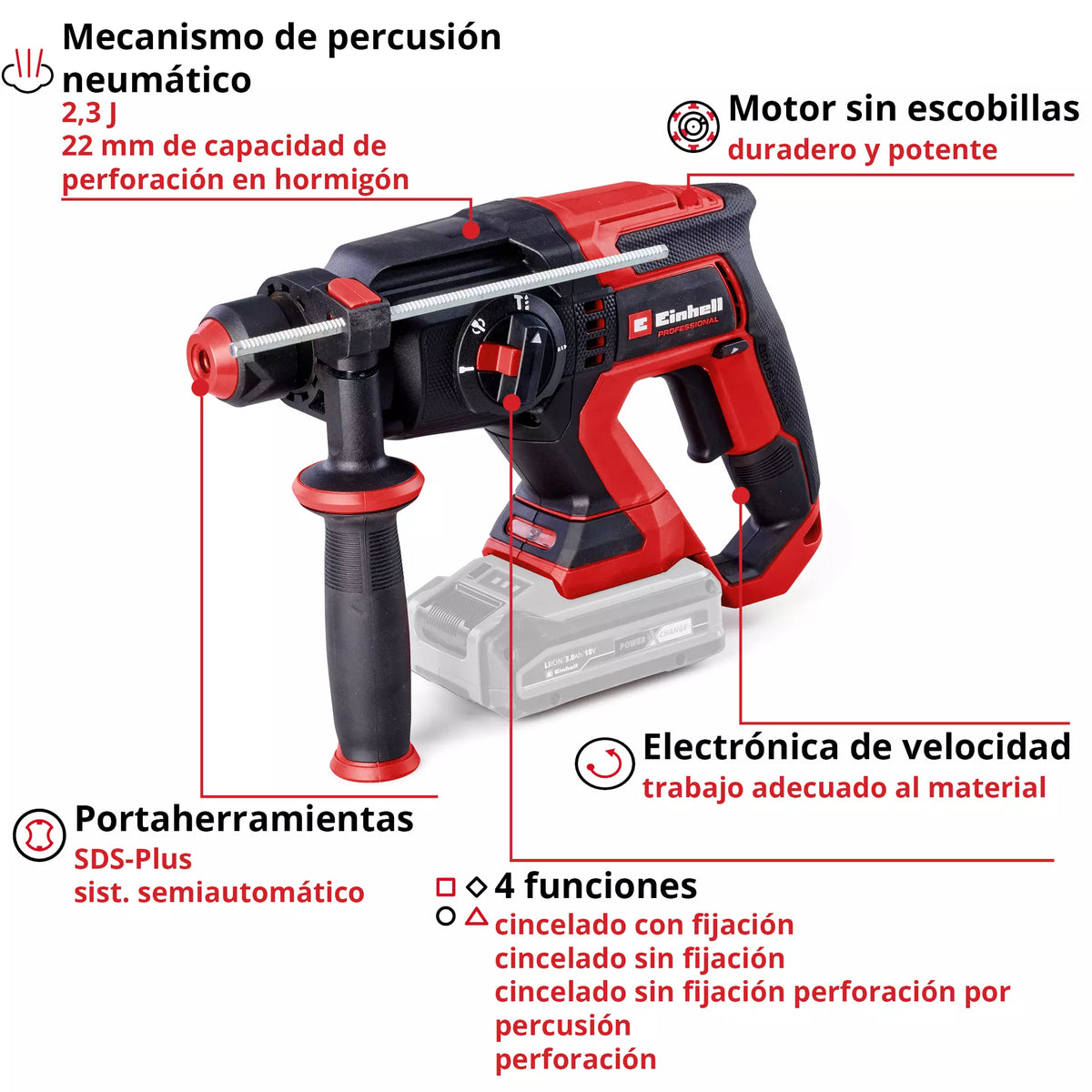 18-V-SDS-Plus-Bohrhammer, 2,3 J, mit Koffer Einhell TP-HD 18/22 D Li BL - Solo