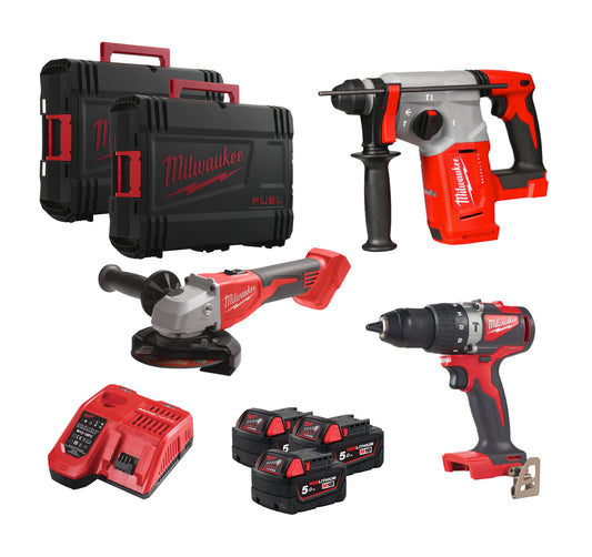 Powerpack 3 Werkzeuge + 3 Akkus 5 Ah + Ladegerät + Milwaukee M18 FPP3AG-503X Koffer