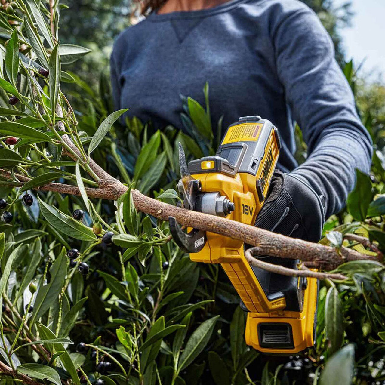 Tesoura de poda portátil Dewalt XR 18V ​​com bateria e carregador DCMPP568P1