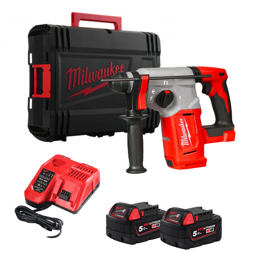 SDS-PLUS 2.3J M18 25 mm Kombihammer + 2 Bat 5 Ah + Ladegerät + Koffer Milwaukee M18 BLH-502X