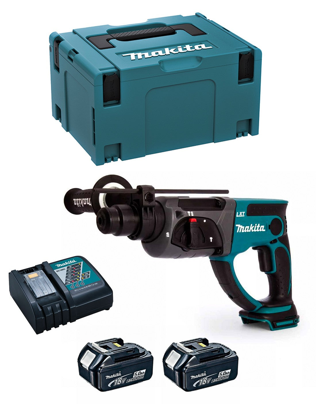 Leichter Hammer 18V 2J mit 2 Akkus + Ladegerät + Koffer Makita DHR202RTJ