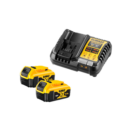 Set mit 2 XR LI-ION 5 A.H-Schienenbatterien und Dewalt DCB1104P2-Ladegerät