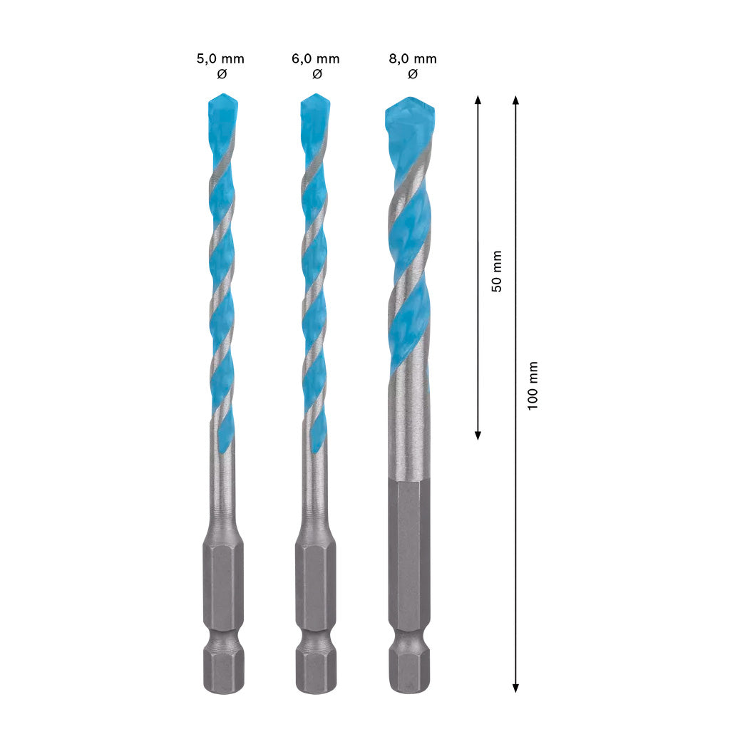 Set mit 3 EXPERT HEX-9 Multiconstruction 5/6/8 mm Bosch-Bohrern